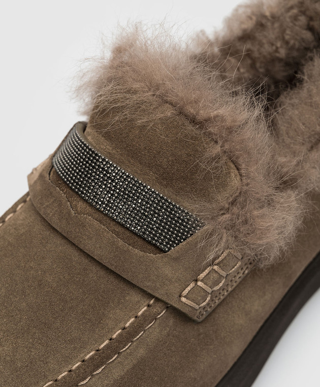 Brunello Cucinelli Коричневые замшевые лоферы на меху MZSFG2569 изображение 5
