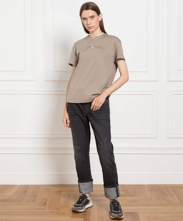 Brunello Cucinelli Коричневая футболка с принтом и цепочкой мониль M0A45BF610 изображение 2