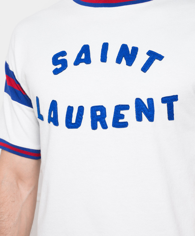 Saint Laurent Біла футболка з нашивкою логотипу 689402Y36LO зображення 5