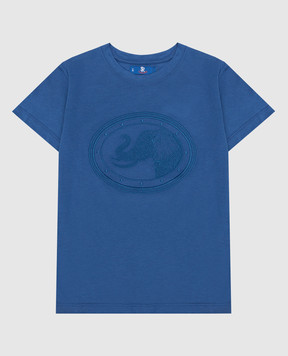 Stefano Ricci Детская синяя футболка с вышивкой YNH7200030803