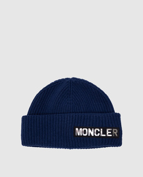 Moncler Синя шапка з вони з логотипом 3B00018M1241