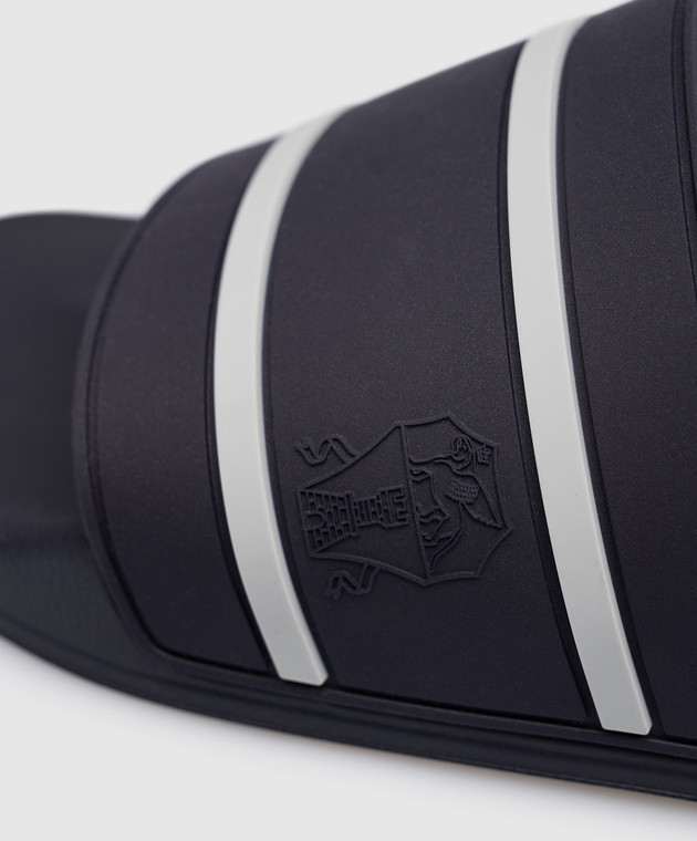 Brunello Cucinelli Синие слайдеры с фактурным логотипом MZUPOSR302 изображение 5