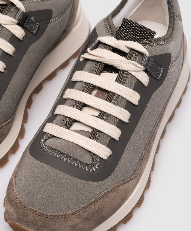 Brunello Cucinelli Серые комбинированные кроссовки с цепочкой мониль MZSFG2531 изображение 5