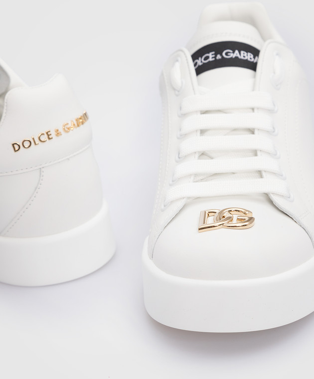 Dolce&Gabbana Белые кожаные кеды Portofino с металлическим логотипом DG CK1602A1065 изображение 4
