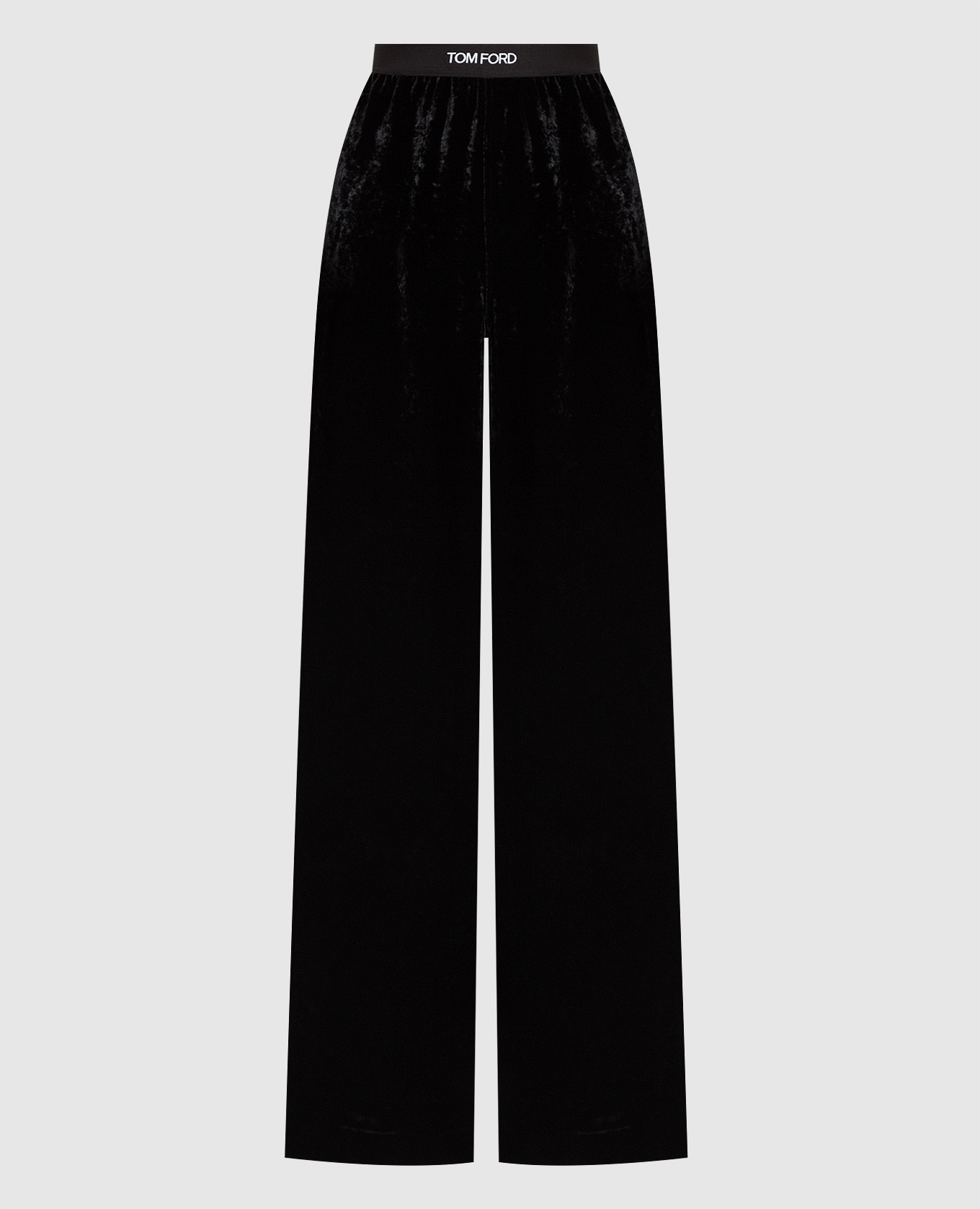 Black velor trousers with a logo pattern