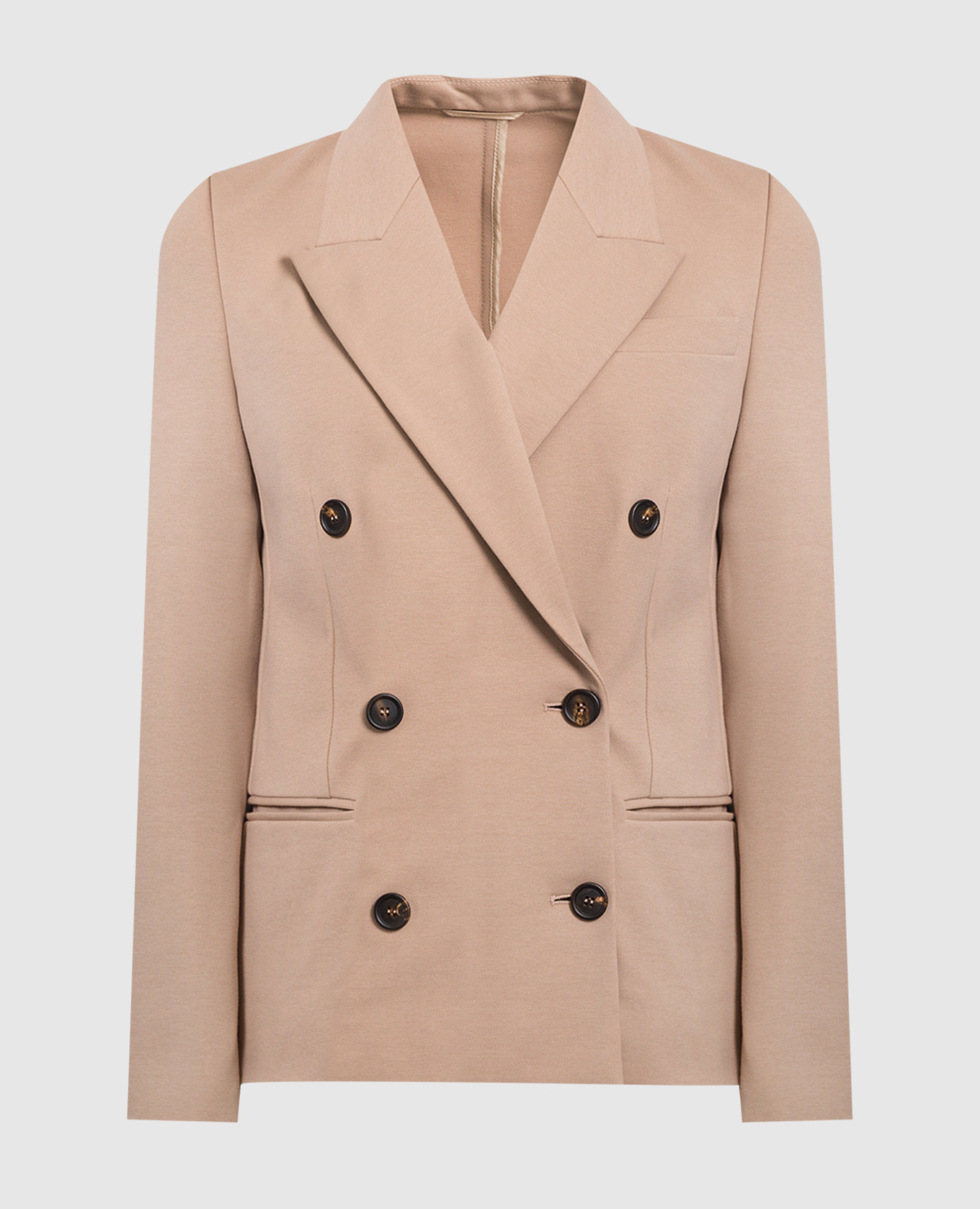 Beige double-breasted jacket with eco-brass