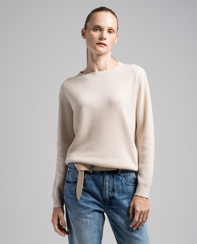 Brunello Cucinelli Бежевый джемпер из кашемира в рубчик с цепочкой мониль M12175400