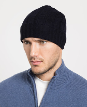 D'Uomo Milano Синяя шапка в рубчике из кашемира 601