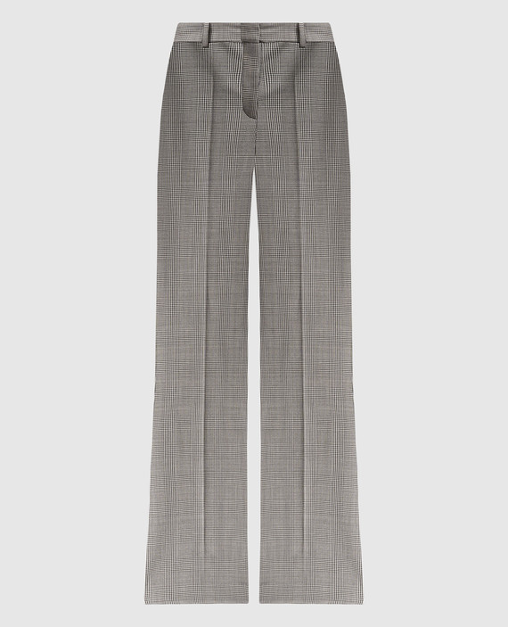 Gray checkered wool flare pants