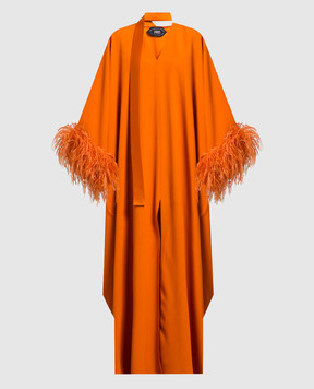 Taller Marmo Оранжевое платье с перьями страуса PF2322