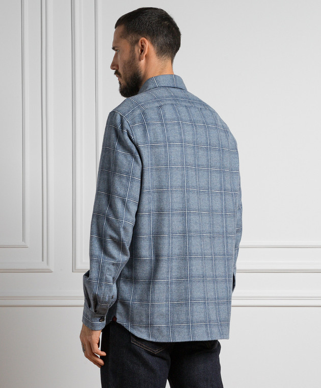 ISAIA Blue checked wool and cashmere shirt OSH0098417K image 4