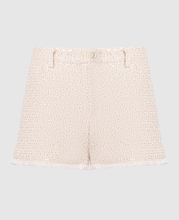 Pink sequin wool tweed shorts