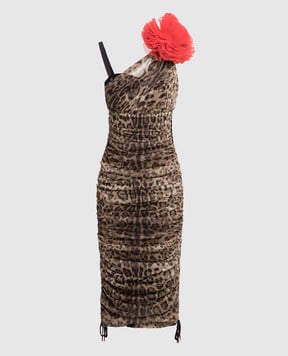 Dolce&Gabbana Коричневое платье миди в леопардовый принт F6D9YTFSEGZ
