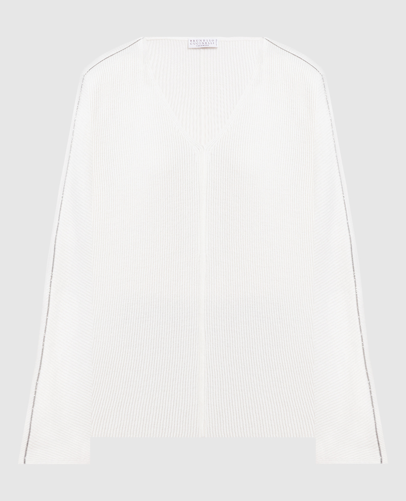 White wool, cashmere and silk pullover with monil chain