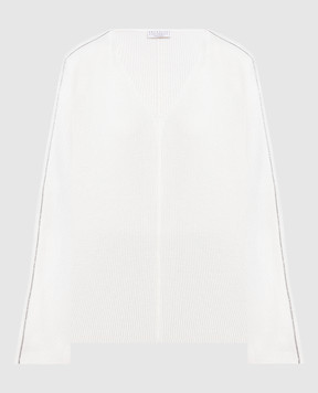 Brunello Cucinelli Белый пуловер из шерсти, кашемира и шелка с цепочкой мониль. M16192002