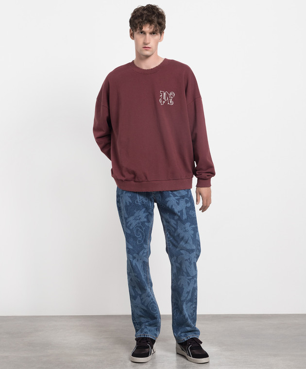 Palm Angels Burgundy sweatshirt with a vintage effect and monogram PMBA074E23FLE003 image 2