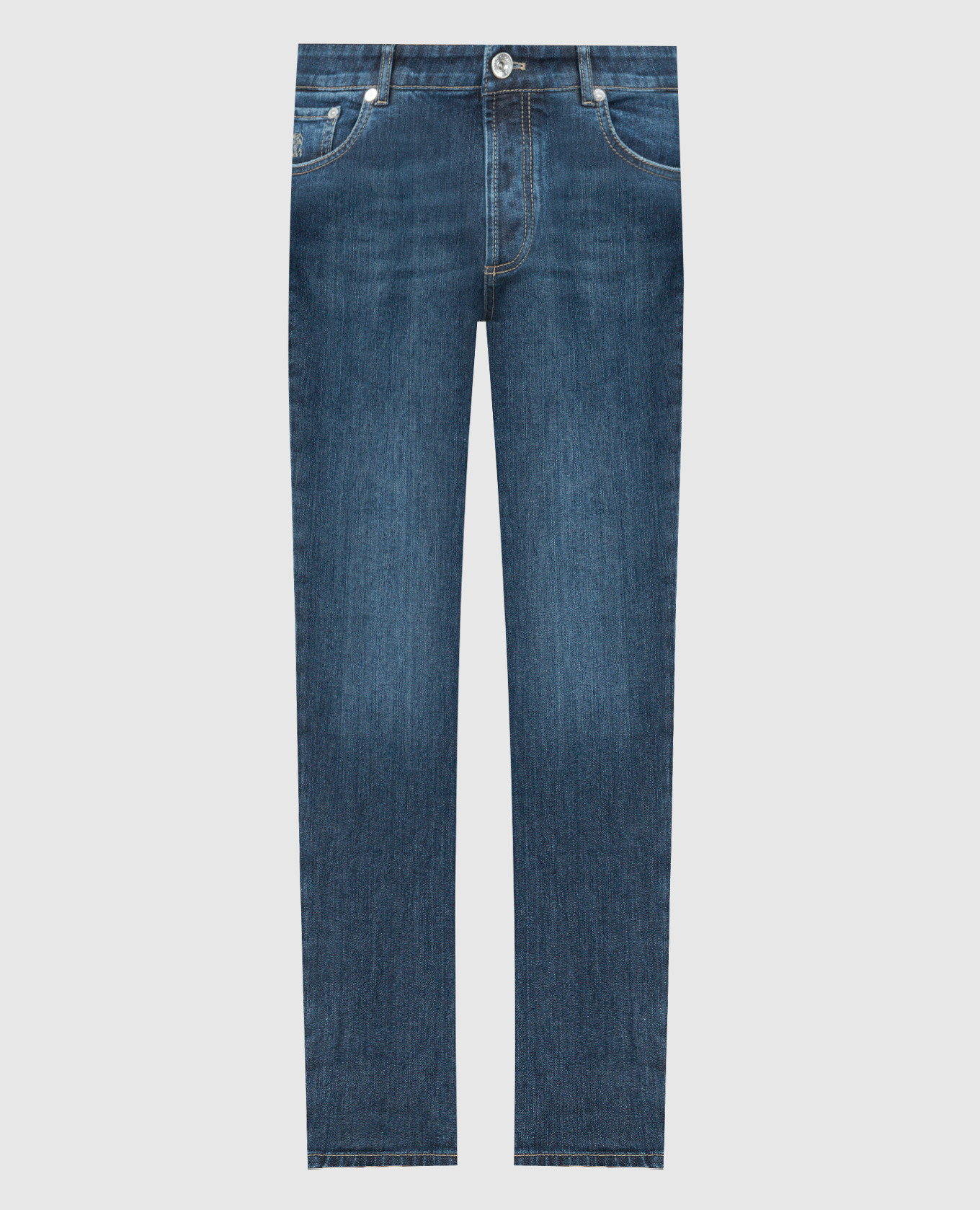 Синие джинсы с эффектом потертости и патчем логотипа