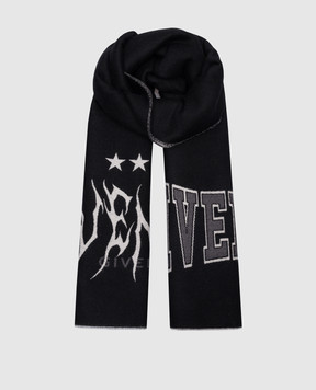 Givenchy Чорний шарф з вовни і шовку з логотипом GV4518J5295