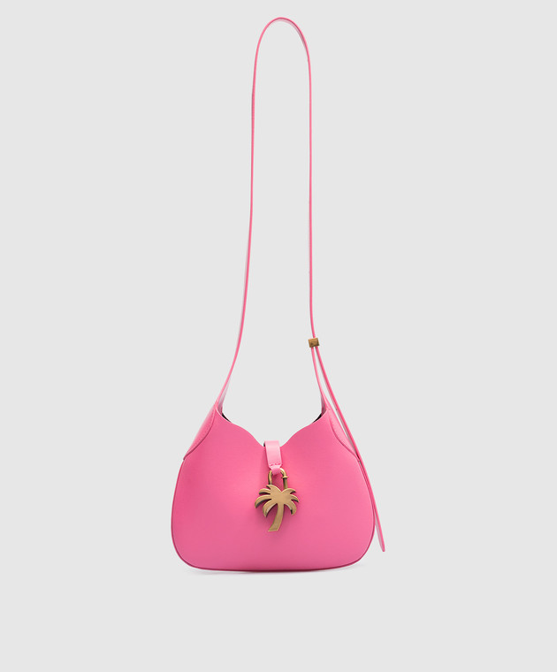 Palm Angels Pink logo leather hobo bag PWNN006S23LEA001
