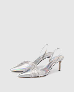 Giuseppe Zanotti Серебристые слингбеки Braquel с кристаллами E350004