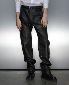 Helmut Lang Черные кожаные брюки с винтажным эффектом N07HM202