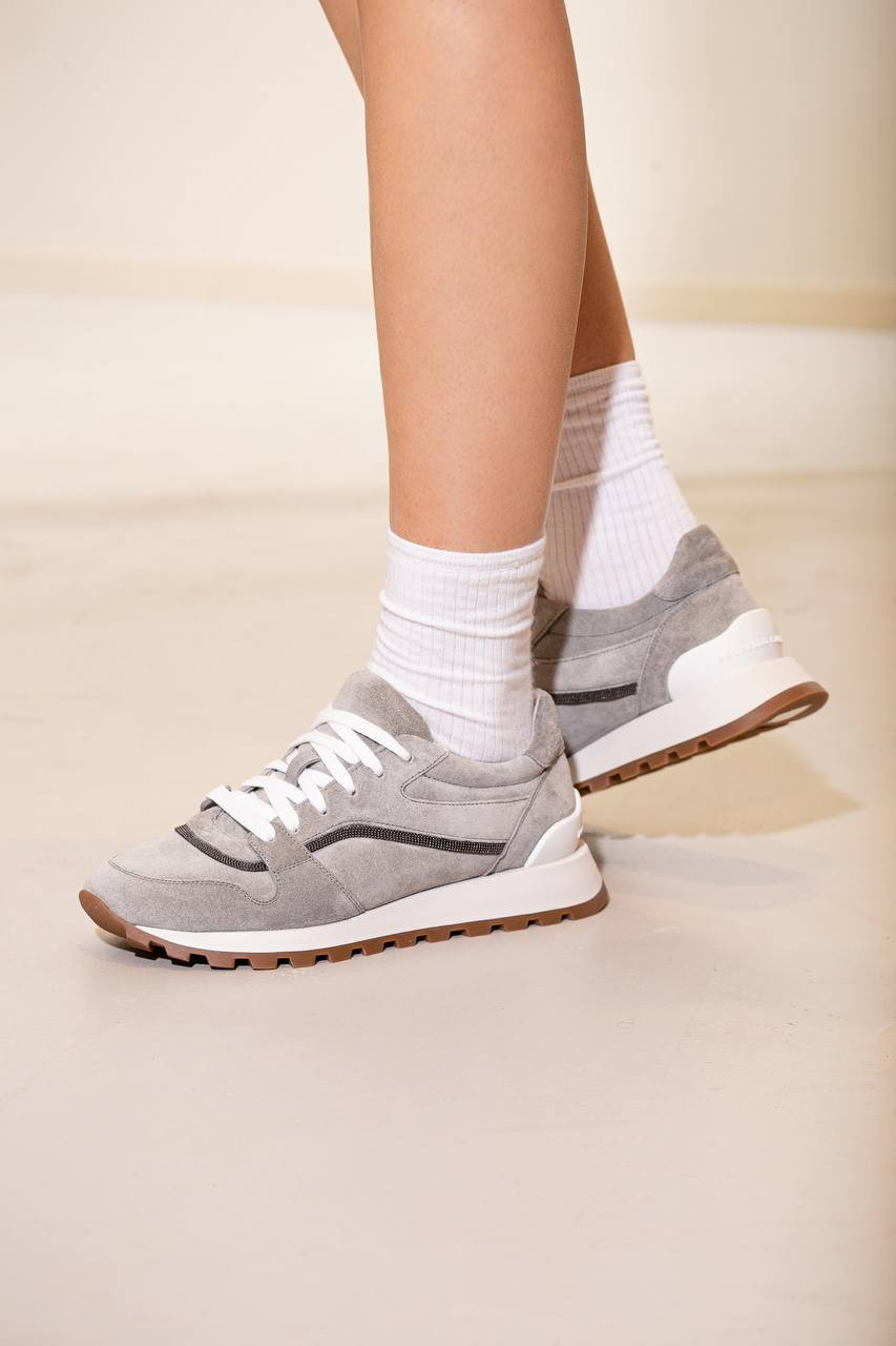 Brunello Cucinelli Серые замшевые кроссовки с цепочкой мониль MZSFG2400 изображение 6