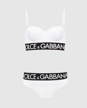 Dolce&Gabbana Белый купальник с логотипом узором. O8B84JONP71