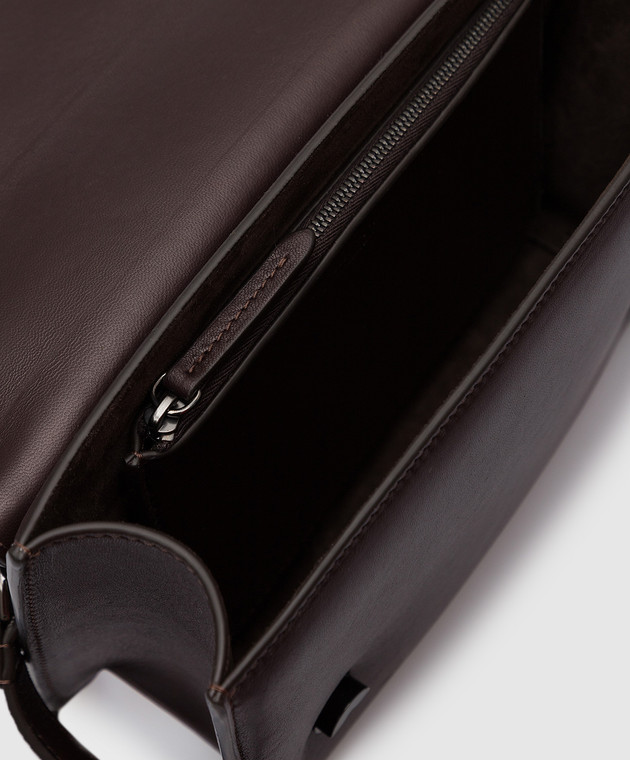 Brunello Cucinelli Темно-коричнева шкіряна сумка-месенджер з ланцюжком моніль MBNBD2516P зображення 4