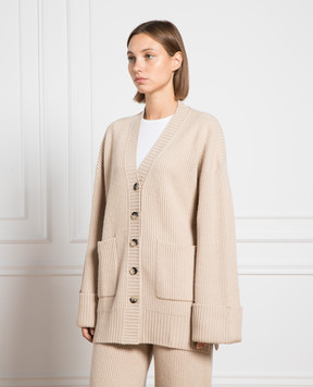 Allude Бежевий кардиган з вовни та кашеміру в рубчик 23517070
