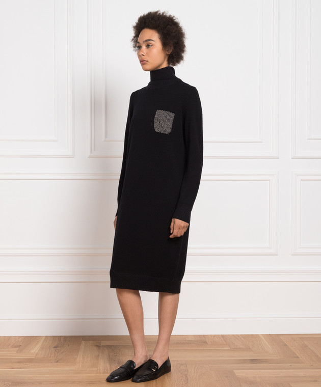 Peserico Чорна сукня- светр з ланцюжком моніллю S92191F07A9018 зображення 3