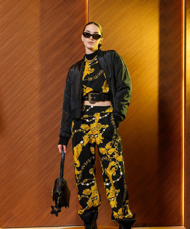 Versace Jeans Couture Черная сумка-мессенджер с логотипом в стиле барокко с стежкой 75VA4BF1ZS818 изображение 7