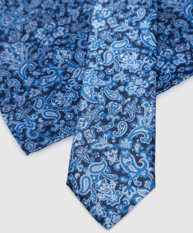 Stefano Ricci Дитячий синій шовковий набір з краватки і хустки-паші у пейслі візерунок YDH25003 зображення 4