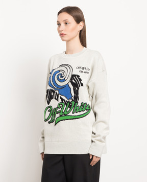 Off-White Сірий светр з візерунком Tornado та логотипом OWHE092S23KNI002