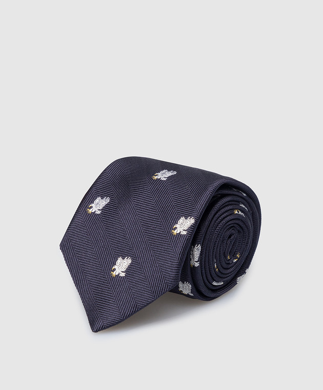 Stefano Ricci Дитяча синя краватка з шовку у візерунок у вигляді орла YCH30101