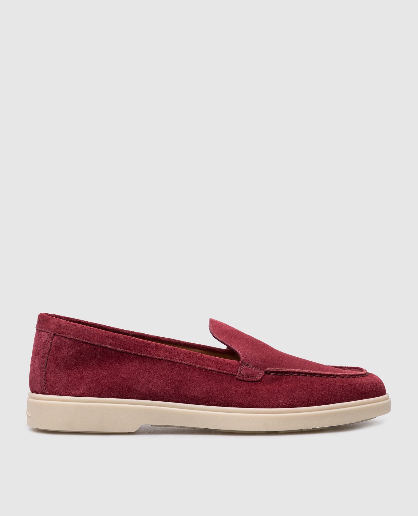Burgundy suede loafers with logo