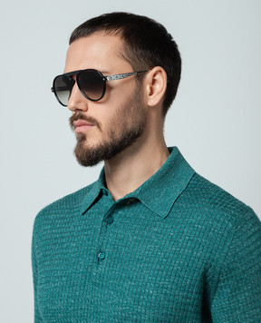 Stefano Ricci Чорні сонцезахистні окуляри-авіатори з гравіюванням SG20PMEACET