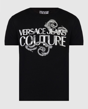 Versace Jeans Couture Черная футболка с принтом Watercolor Couture 76HAHG01CJ00G