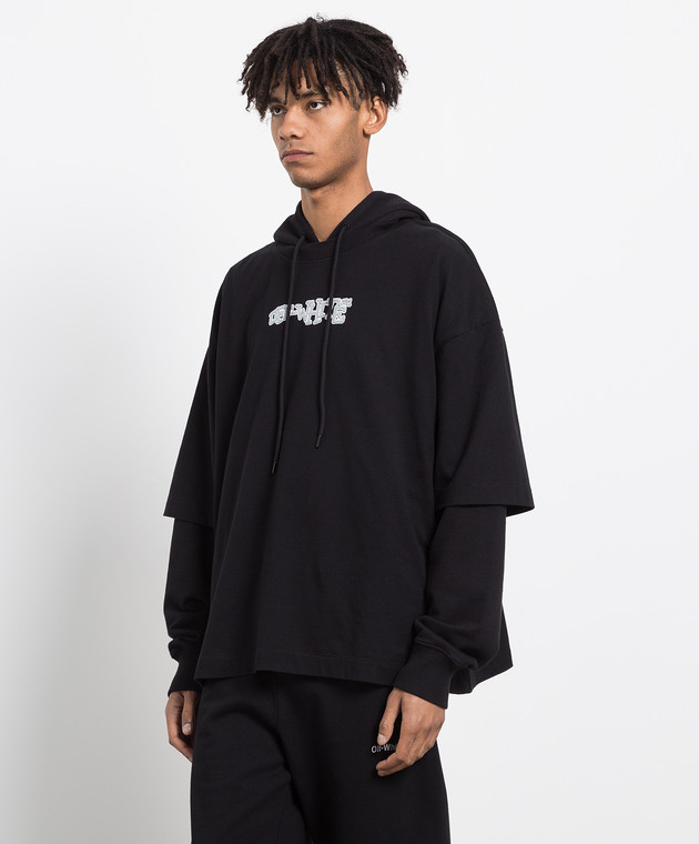 Off-White Черное худи с принтом логотипа OMBB098F22FLE002 изображение 3