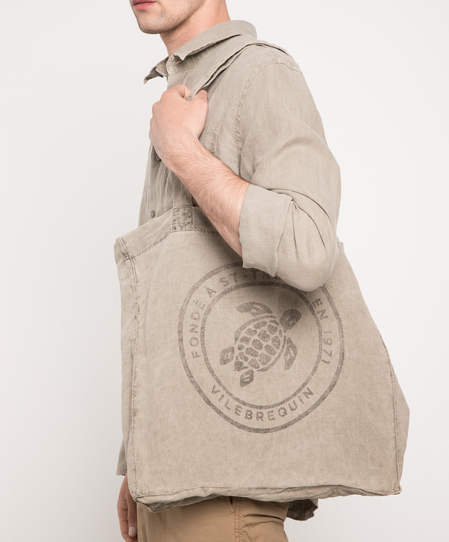Vilebrequin Babel gray linen beach bag with logo BBLH3104m image 2