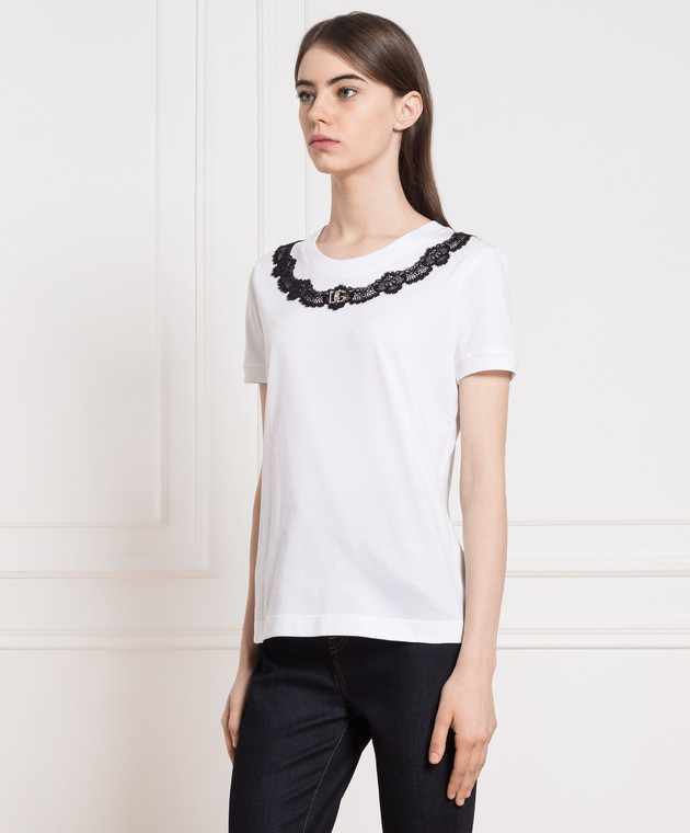 Dolce&Gabbana White t-shirt with metallic DG logo F8T00ZG7H1Z изображение 3