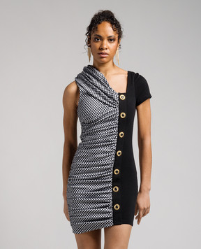 Balmain Чорна сукня у візерунок з драпіруванням CF1R7220ME01