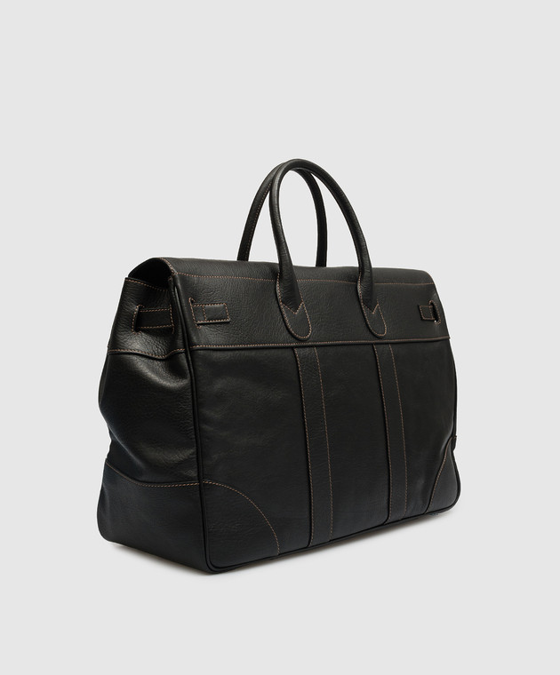 Brunello Cucinelli Черная кожаная дорожная сумка с логотипом MBZIU071 изображение 3