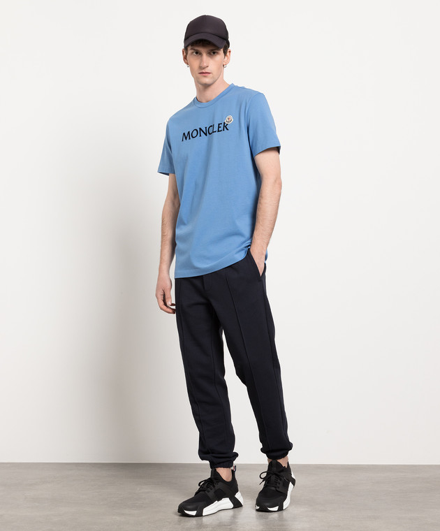 Moncler Голубая футболка с логотипом 8C000648390T изображение 2