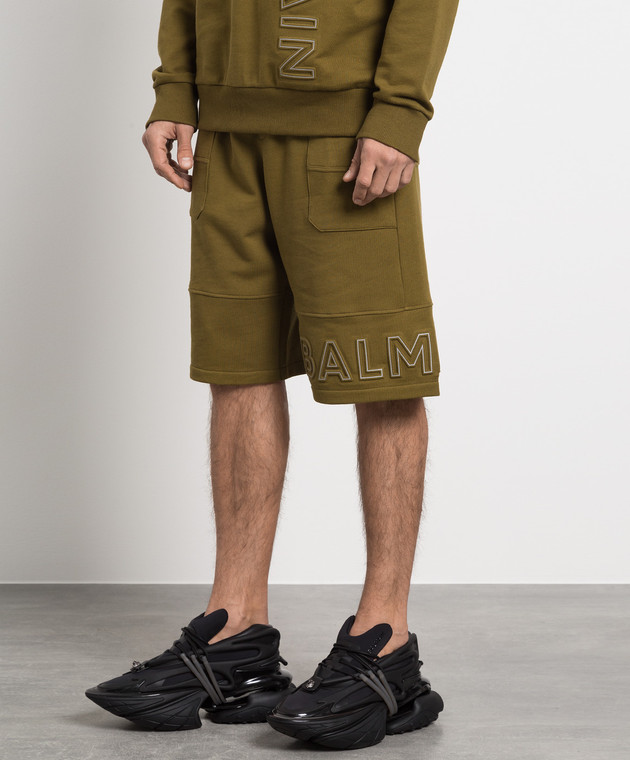 Balmain Khaki shorts with textured logo AH1OA110BC22 изображение 3