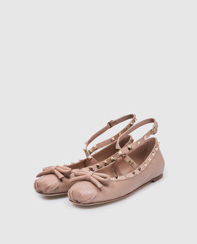 Valentino Бежевые кожаные балетки Rockstud 4W2S0HB6XGR