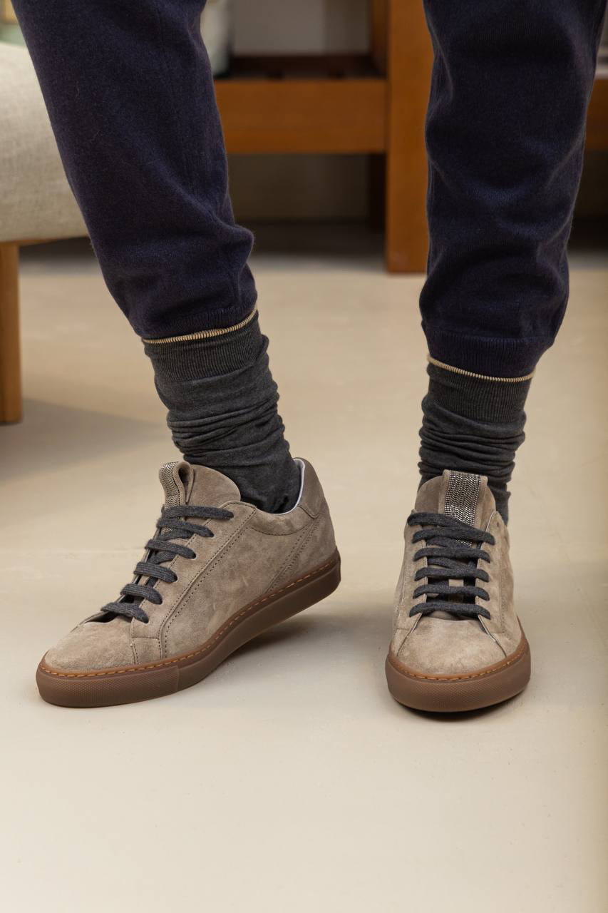 Brunello Cucinelli Серые замшевые кеды с цепочкой мониль MZSFG2525P изображение 6