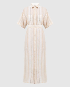 Peserico Бежевое платье-рубашка из льна в полоску S02090A02514