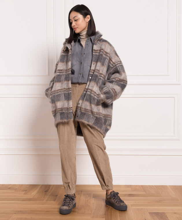 Brunello Cucinelli Темно-сіре пальто в клітку з ланцюжком моніль M2I186006 зображення 2
