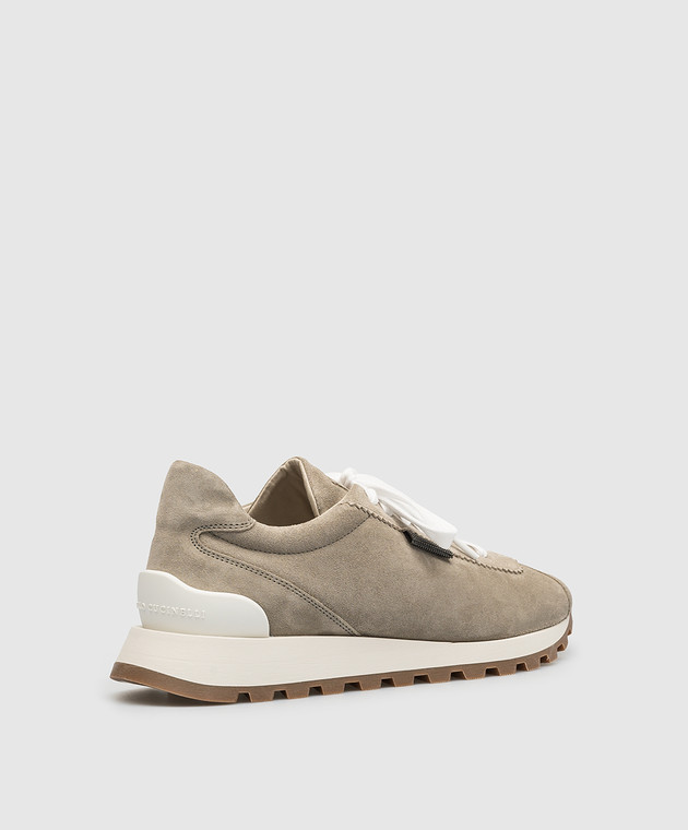 Brunello Cucinelli Сірі замшеві кросівки з ланцюжком моніль MZSFG2110P зображення 3