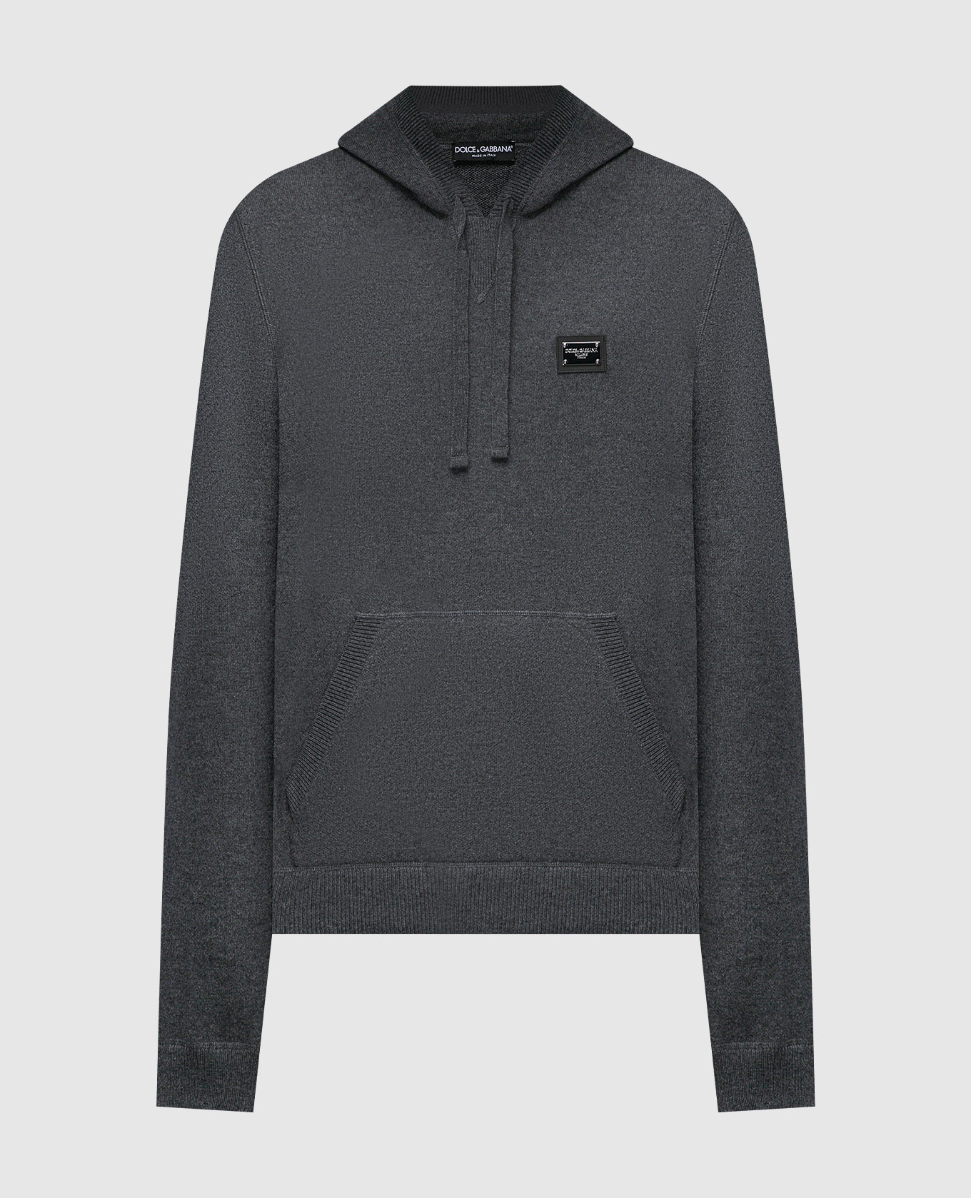 Gray wool and cashmere hoodie with metallic logo